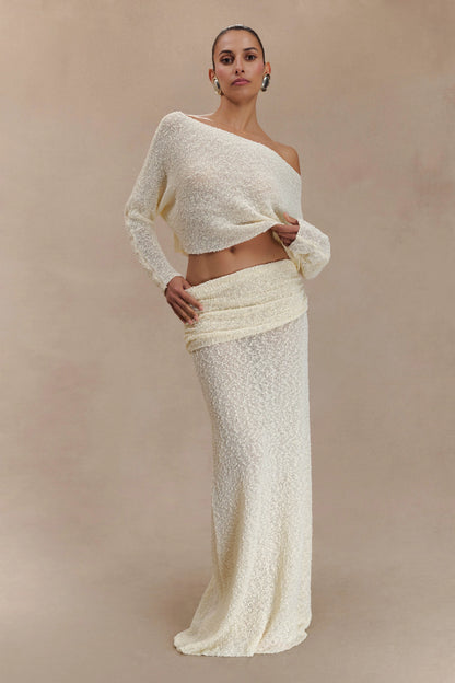 Petra Ruched Knit Maxi Skirt Ivory