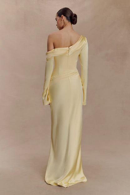 Iris Long Sleeve Satin Maxi Dress Lemon
