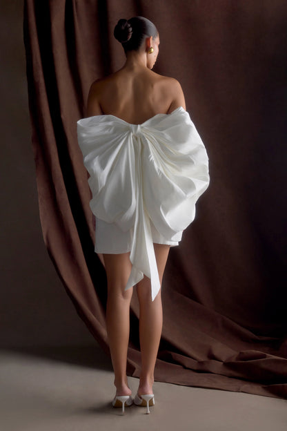 Suzette Taffeta Bow Mini Dress White