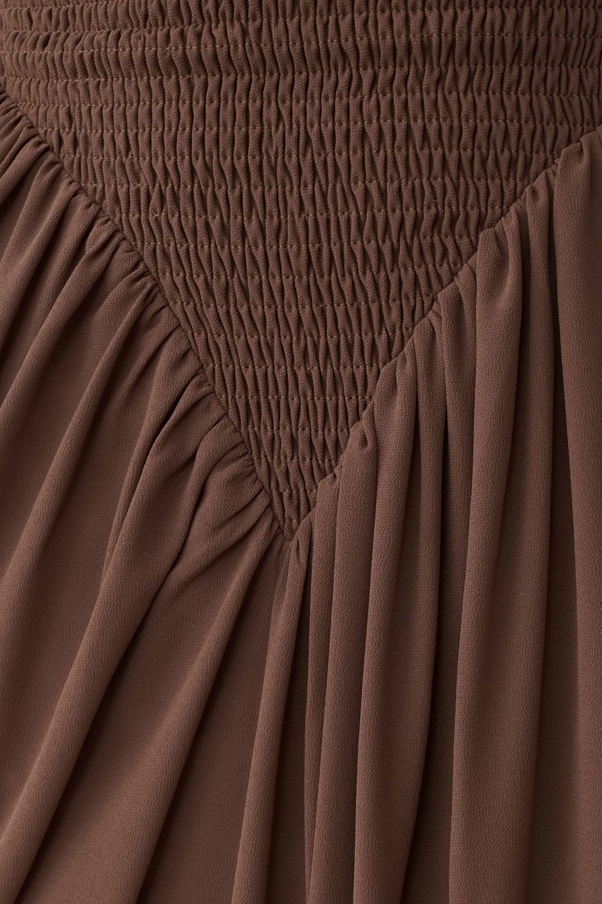 Nola Shirred Asymmetric Midi Dress Mocha