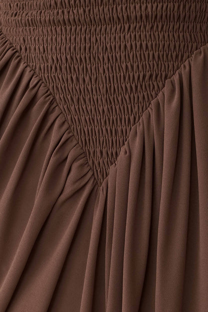 Nola Shirred Asymmetric Midi Dress Mocha