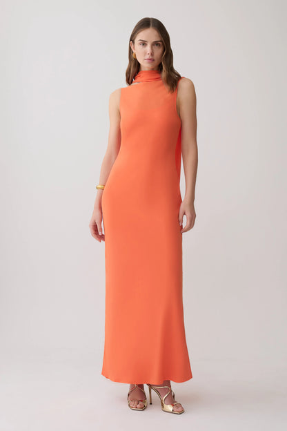 Dakota Chiffon Maxi Dress With Scarf Orange
