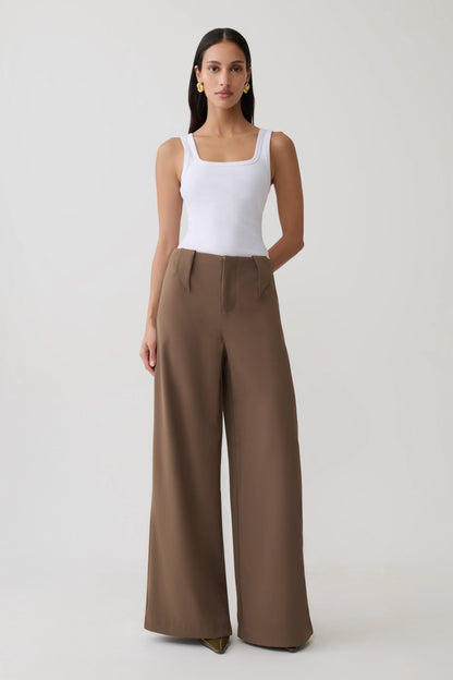 Arlo Wide Leg Suiting Trouser Cacao Brown