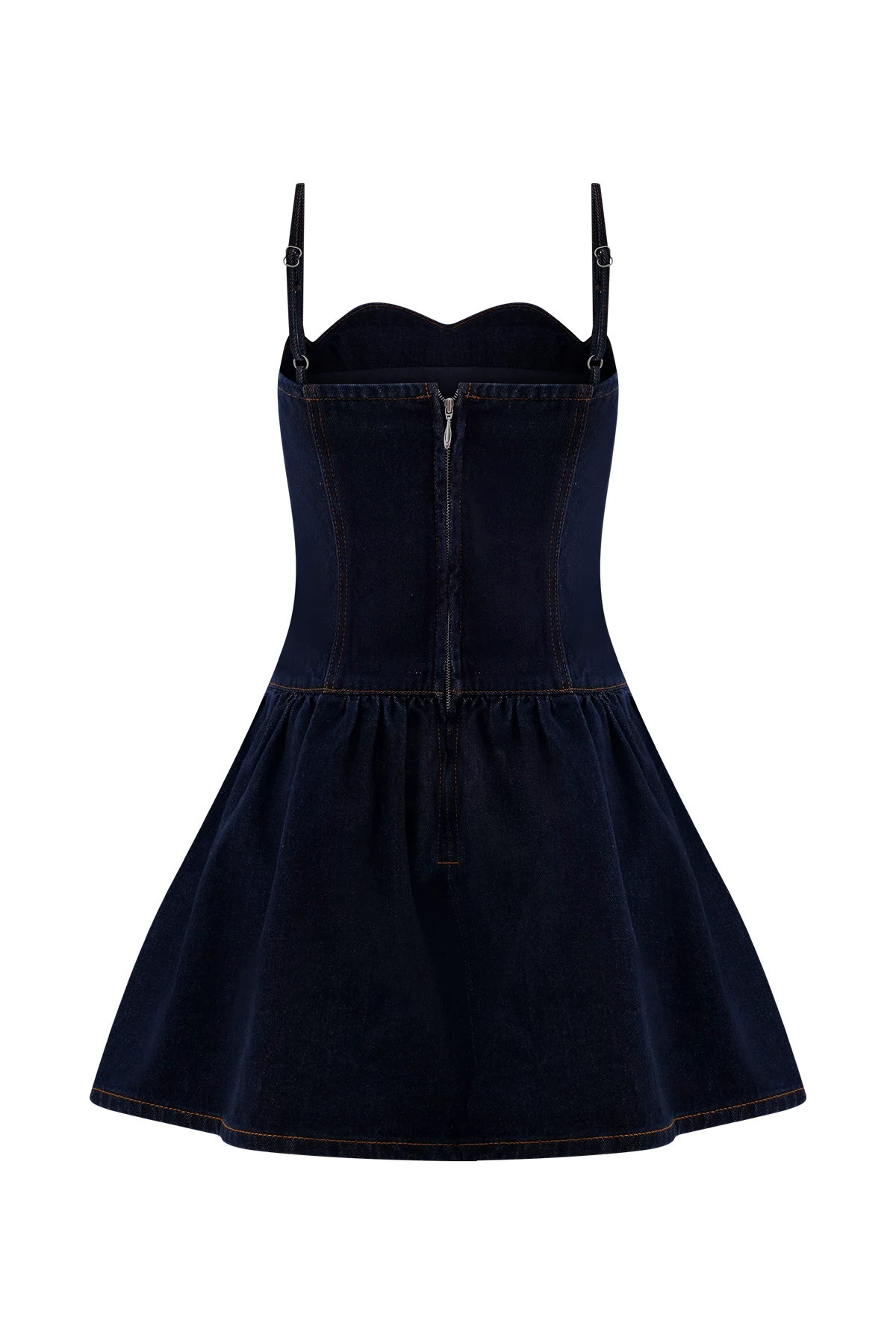 Cheyenne Scallop Denim Mini Dress Indigo Blue