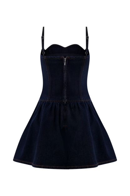 Cheyenne Scallop Denim Mini Dress Indigo Blue