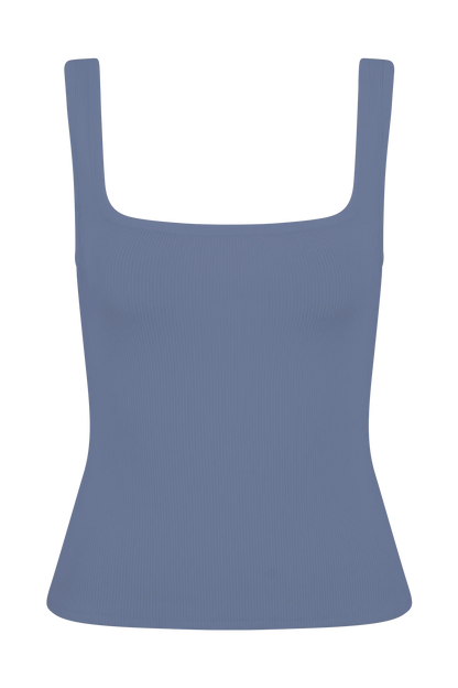 Aisling Ribbed Square Neck Sleeveless Top Cornflower Blue