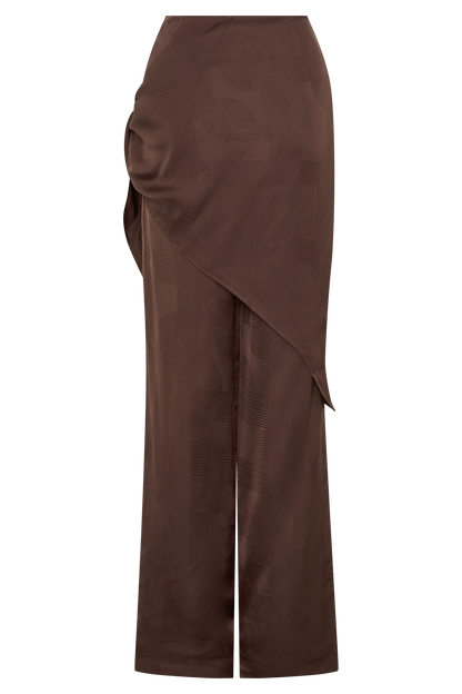 Gia Wrapped Tie Satin Pants Chocolate