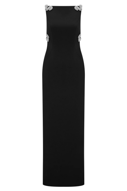 Lorde Embellished Crepe Maxi Dress Black
