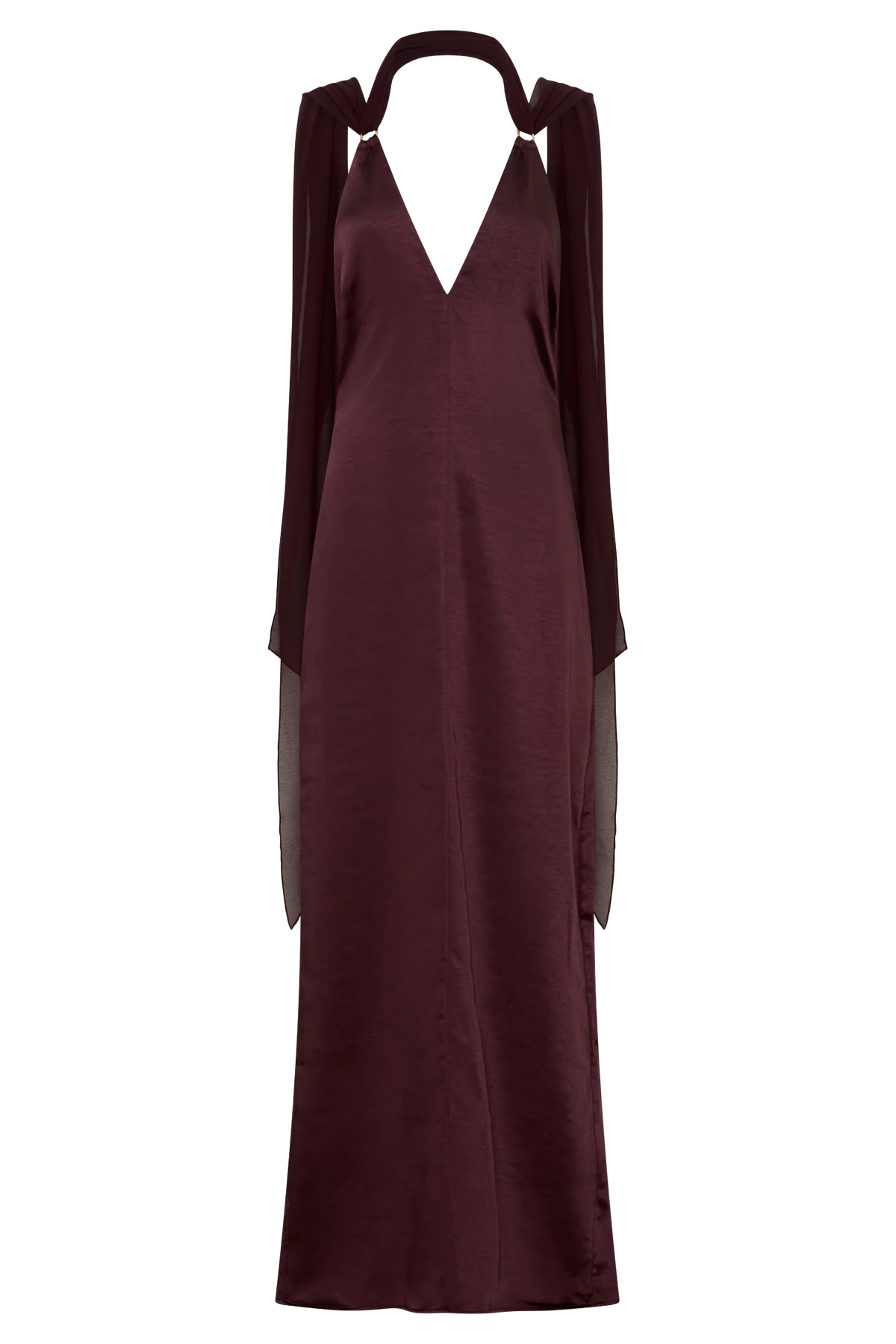 Myla Draped Shoulders Satin Maxi Dress Chocolate