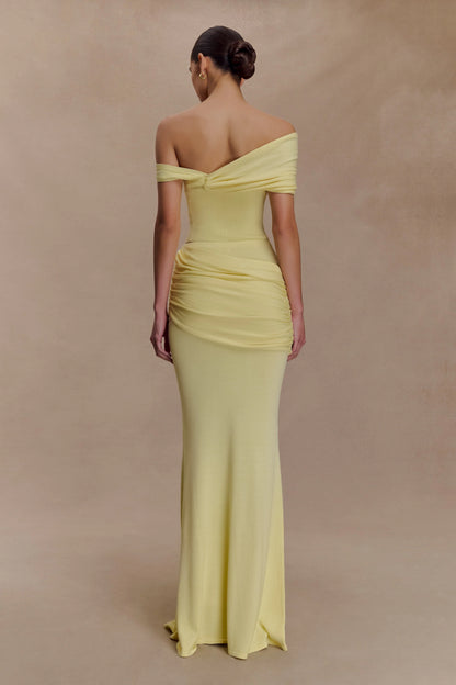 Irene Gathered Knit Maxi Skirt Lemon