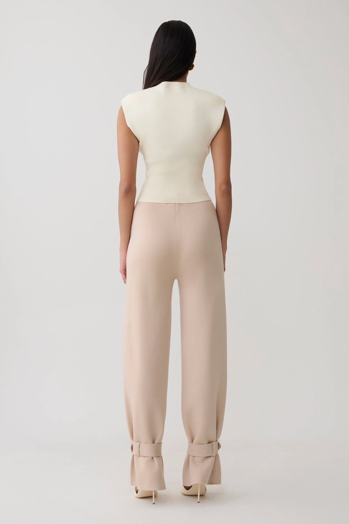 Blaine Knit Cuffed Wide Leg Pants Oat Marle