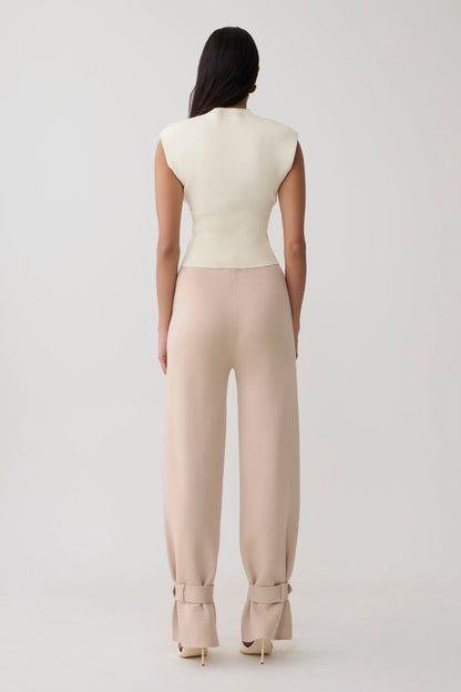 Blaine Knit Cuffed Wide Leg Pants Oat Marle