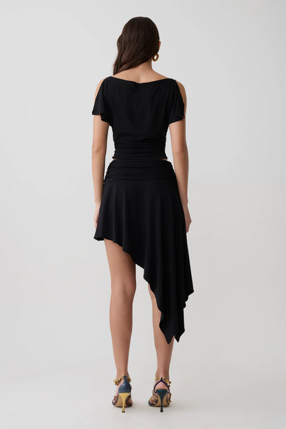 Talise Modal Flounce Short Sleeve Top Black