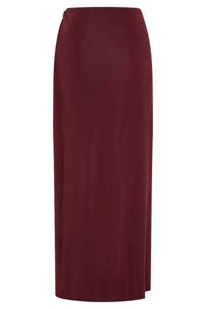 Bridget Slinky Maxi Skirt With Hardware Burgundy