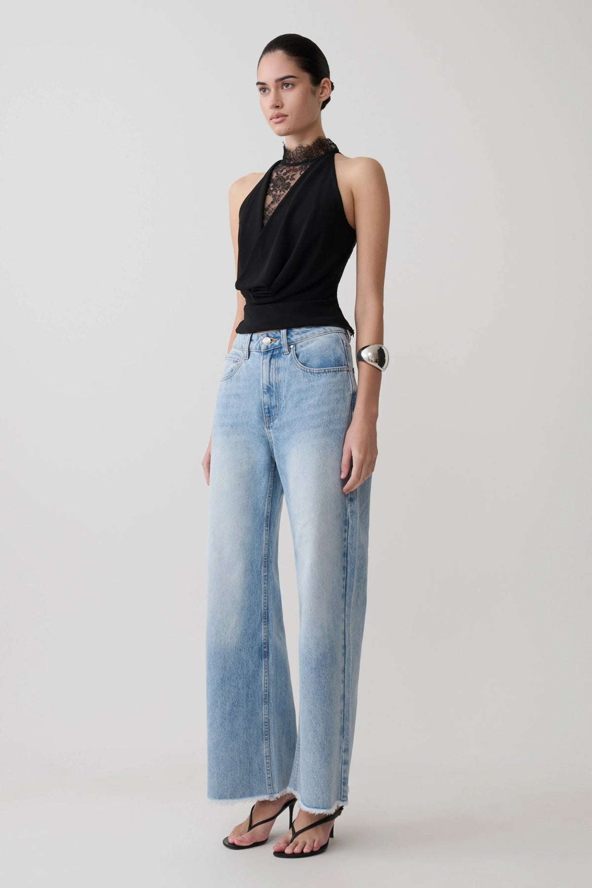 Arra Chiffon Lace Halter Top Black