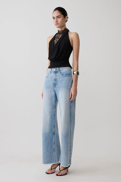 Arra Chiffon Lace Halter Top Black