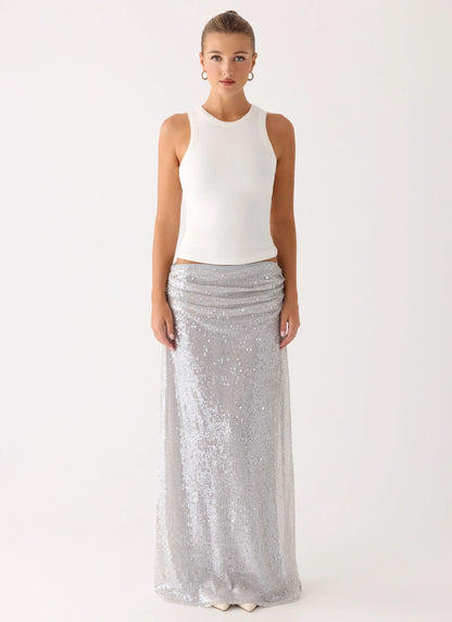 Susie Sequin Maxi Skirt Silver