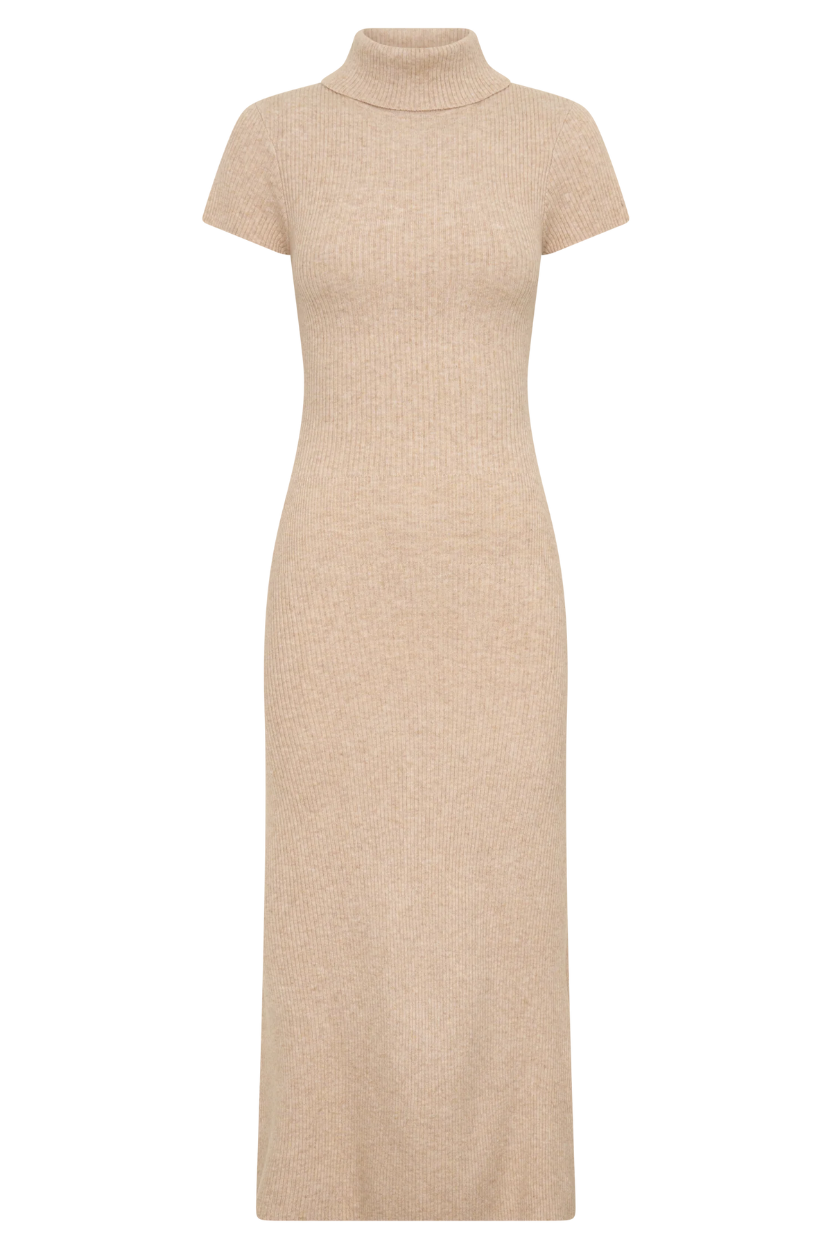 Goldie High Neck Knit Midi Dress Camel