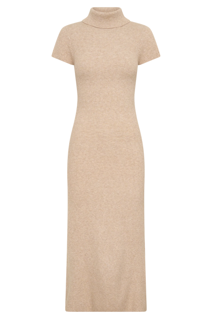Goldie High Neck Knit Midi Dress Camel