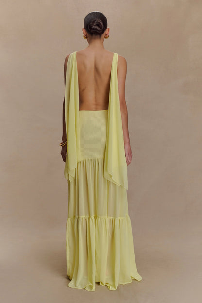 Haille Knit Chiffon Maxi Dress Lemon