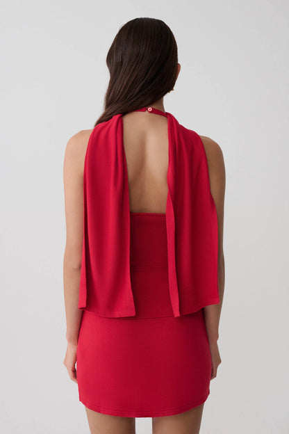 Misty Halter Backless Knit Top Red