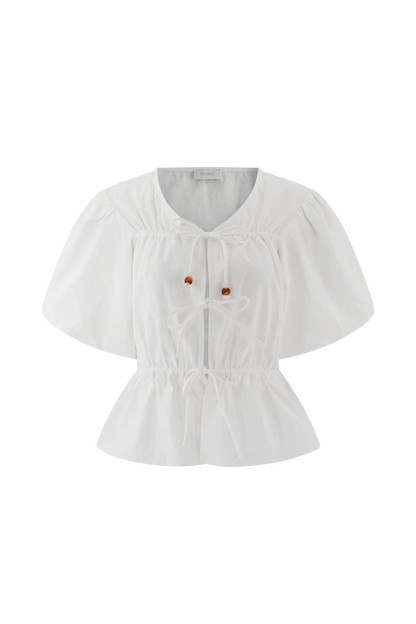 Emilie Puff Sleeve Cotton Top White