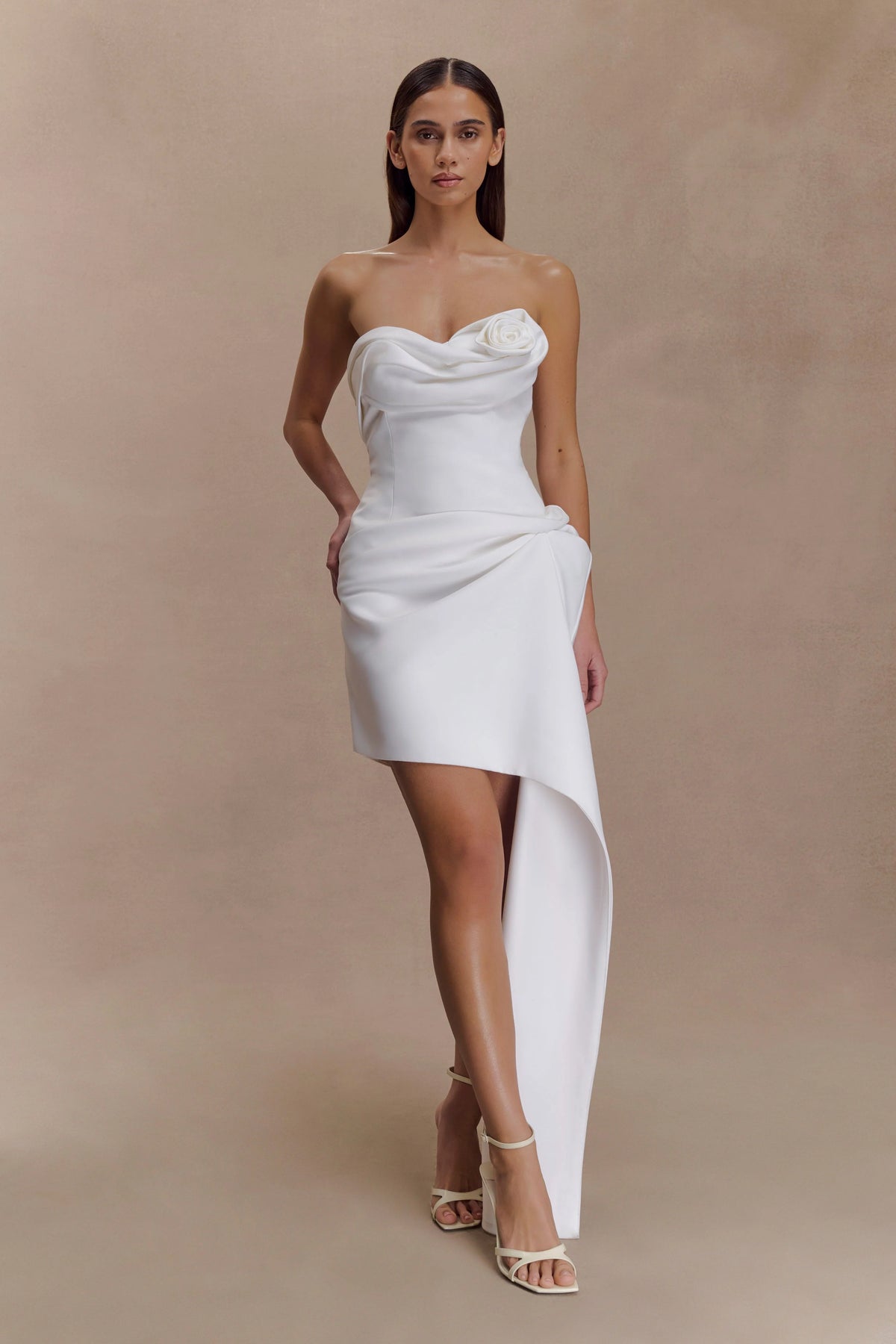 Evianna Strapless Gathered Mini Dress White