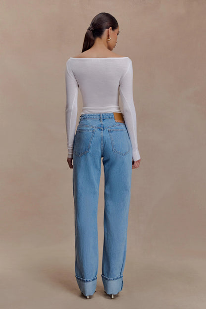Paedyn Merino Wool Ribbed Long Sleeve Top Ivory