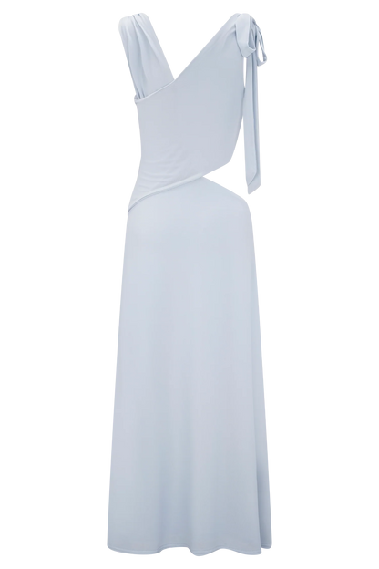 Raleigh Asymmetrical Slinky Midi Dress Pale Blue