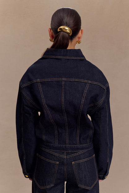 Kirra Cinched Denim Jacket Washed Indigo Blue