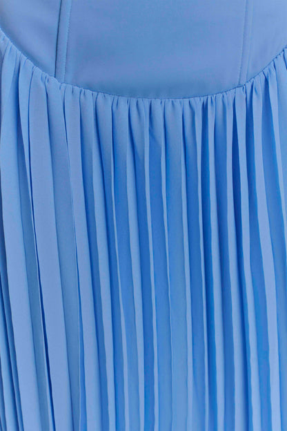 Stacie Pleated Halter Maxi Dress Bright Blue