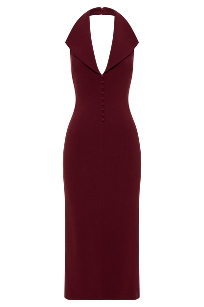 Annita Crepe Halter Midi Dress Merlot