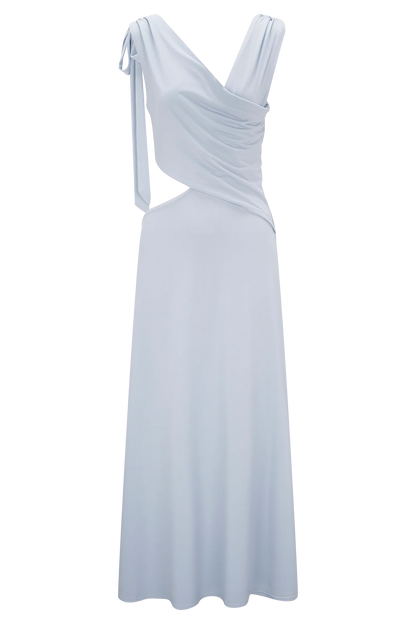 Raleigh Asymmetrical Slinky Midi Dress Pale Blue