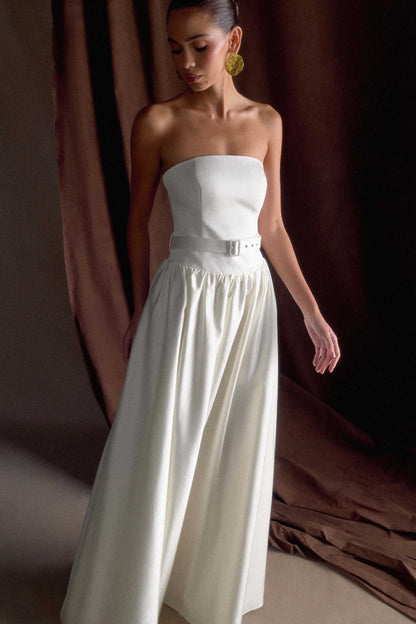 Florence Strapless Belted Maxi Dress White