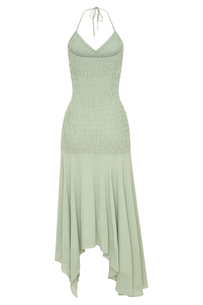 Evelyn Shirred Chiffon Maxi Dress Sage