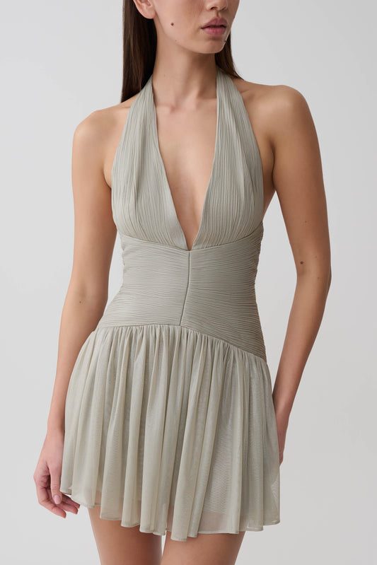 Lucille Halter Pleated Mini Dress Silver