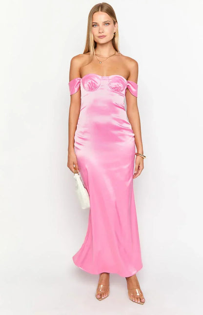 Naveah Pink Off Shoulder Maxi Dress