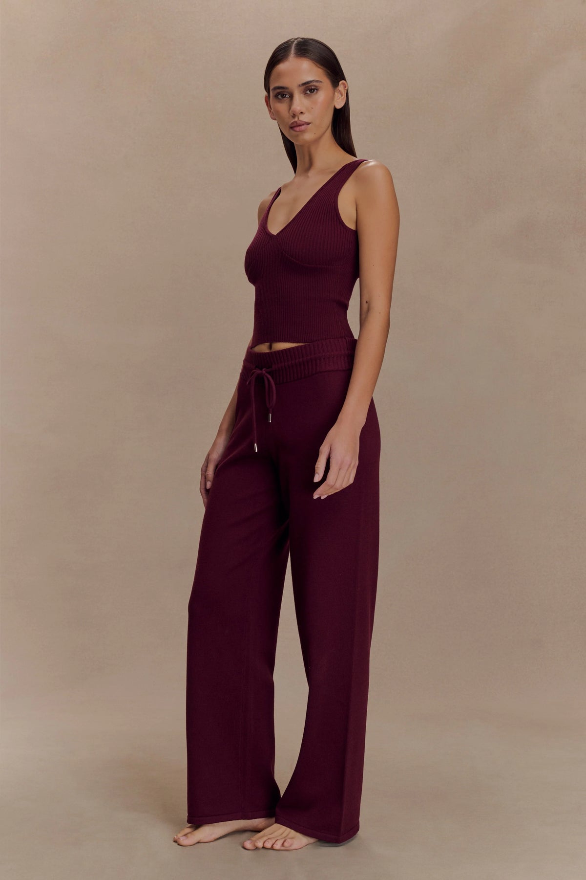 Natalya Ribbed Knit Cami Top Merlot
