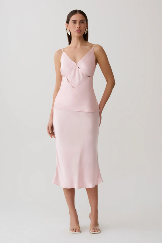 Hattie Satin Midi Skirt Pale Pink