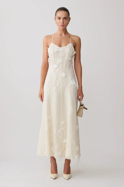 Odette Floral Lace Midi Dress Buttermilk