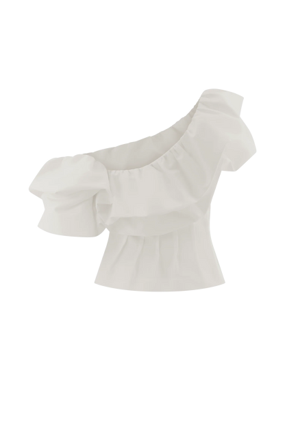 Debbie One Shoulder Bubble Top White