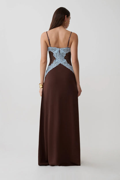 Bray Knit Lace Maxi Dress Chocolate Blue