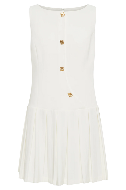 Mackenzie Sleeveless Pleated Mini Dress Ivory