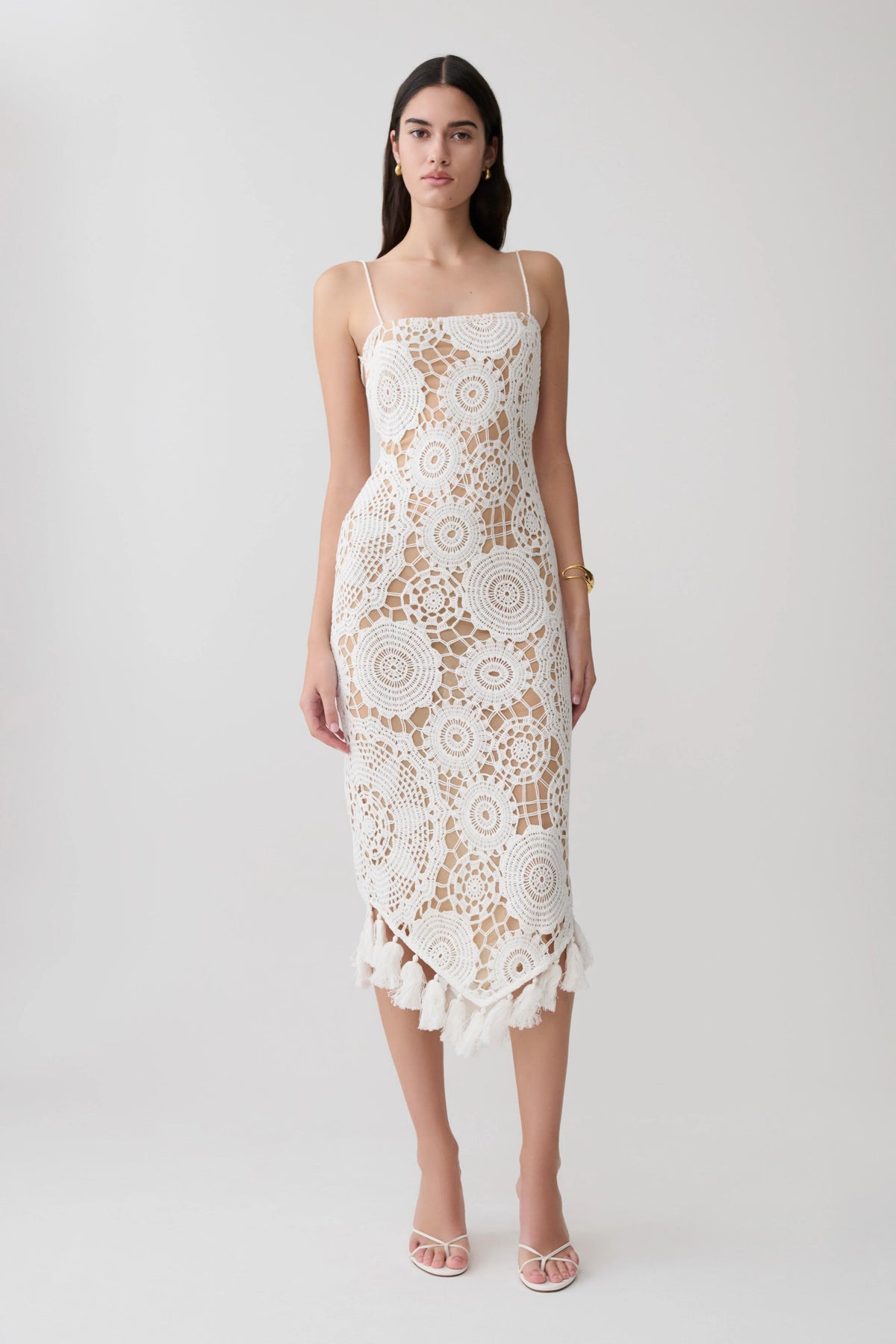 Delta Crochet Halter Midi Dress White