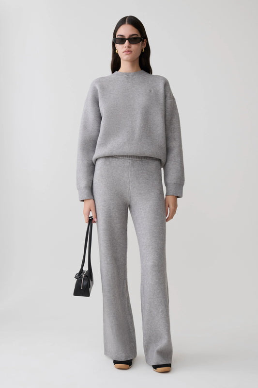 Evan Knit Wide Leg Pants Grey Marle