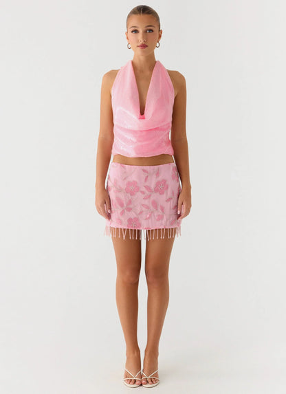 Iglesias Beaded Sequin Mini Skirt Pink
