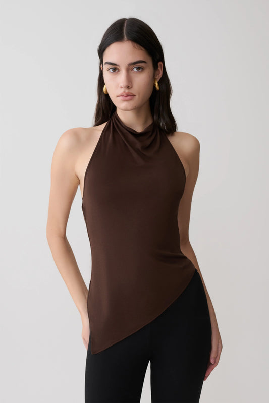 Clea Relaxed Sheer Halter Top Espresso