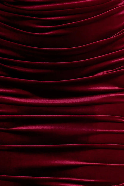 Apolline Berry Velvet Off The Shoulder Ruched Fishtail Maxi Dress