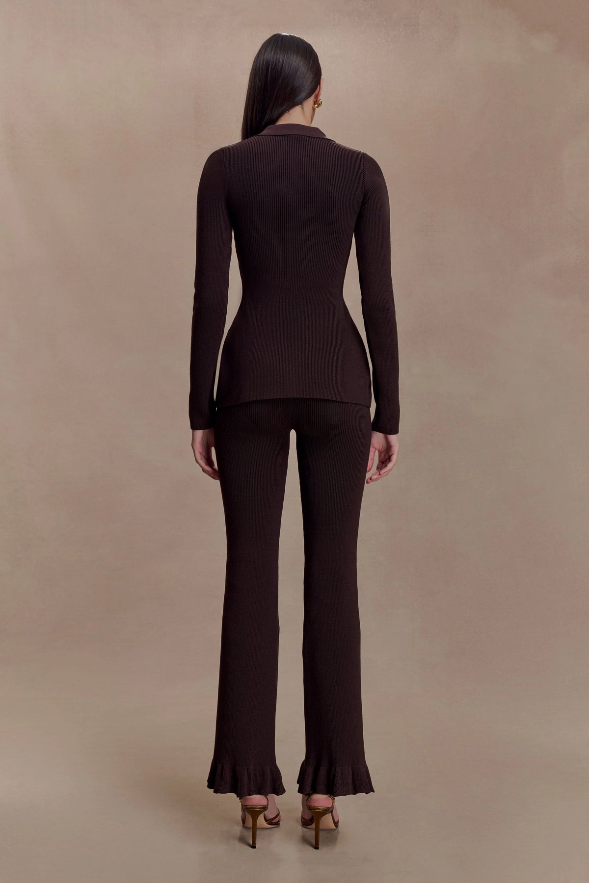 Suzie Ribbed Long Sleeve Longline Top Chocolate