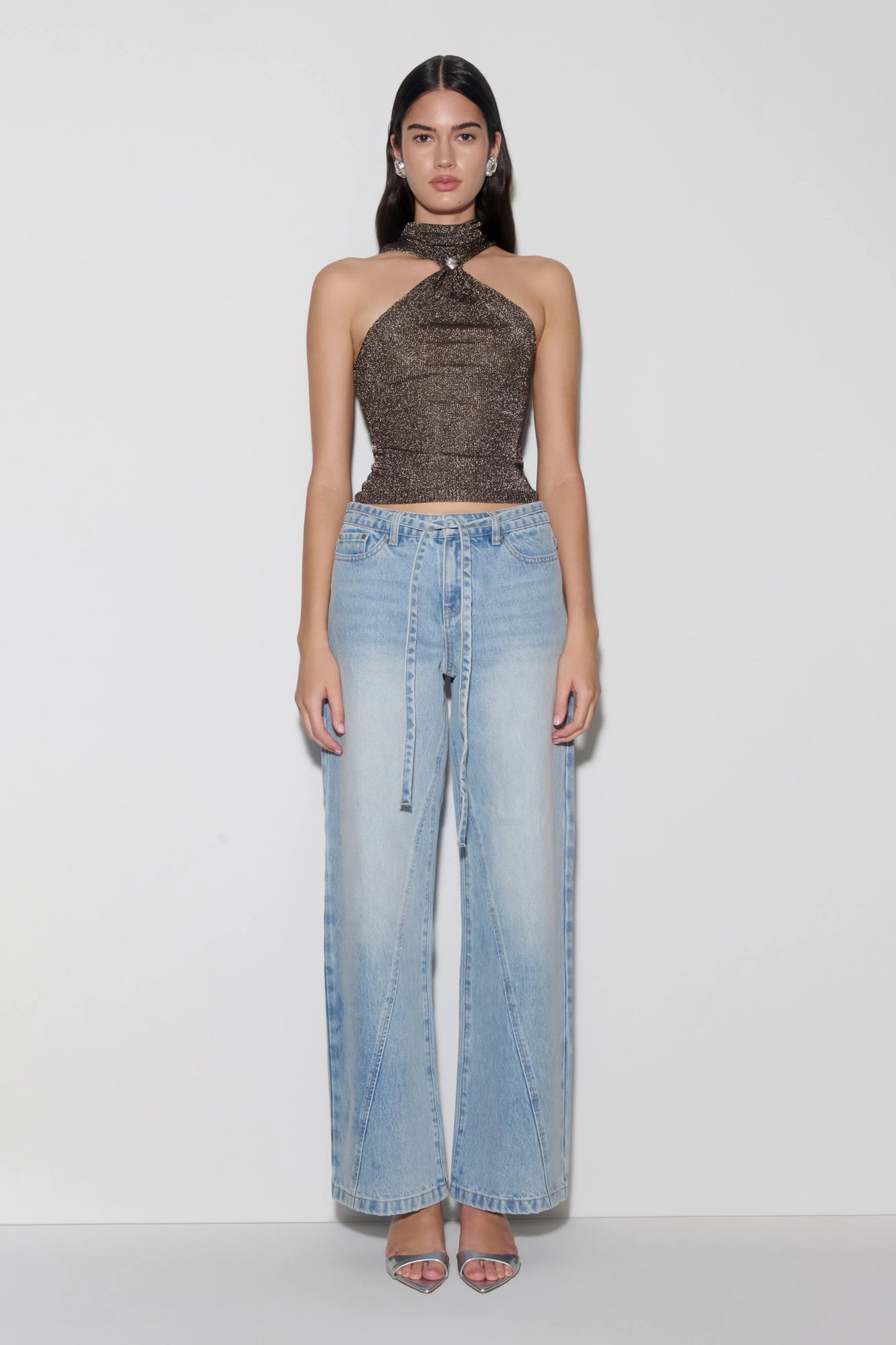 Nikki Lurex Top With Hardware Gunmetal